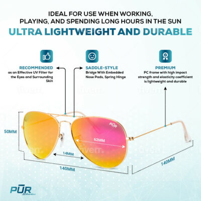 PUR Shades Polarized Aviator Sunglasses Diagram