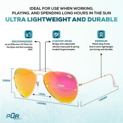PUR Shades Polarized Aviator Sunglasses Diagram
